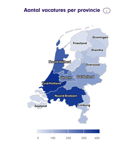 aantal vacatures per provincie in de reisbranche